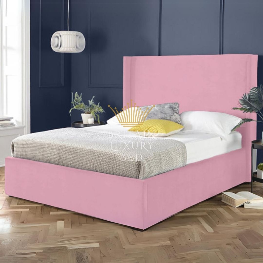 Plain Wing Upholstered Ottoman Bed