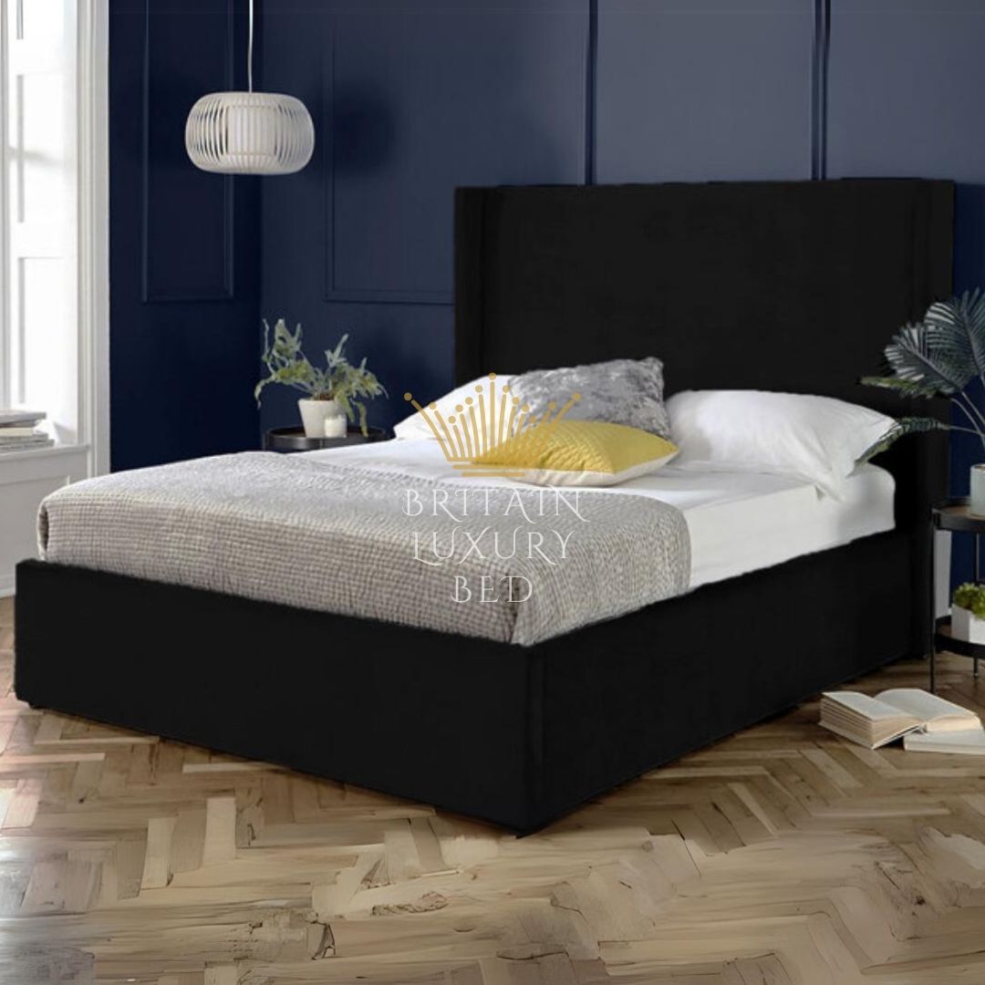 Plain Wing Upholstered Ottoman Bed